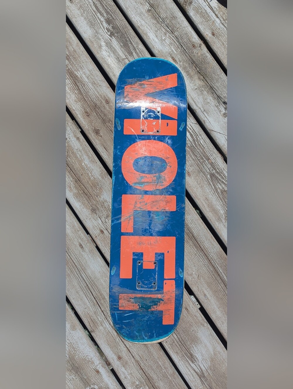 Violet Skateboard Deck Blue and Orange Skateboard Deck with Bold Logo